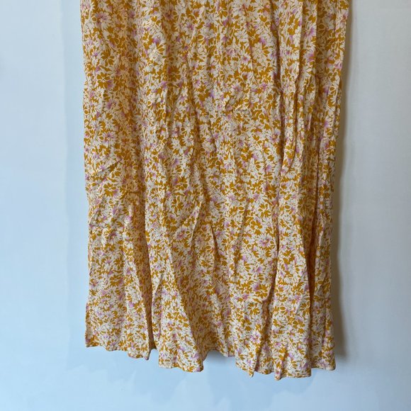 NWOT Daze Dayz Shirring Sleeves Midi Dress Yellow Floral Boho Size Medium - Picture 6 of 12